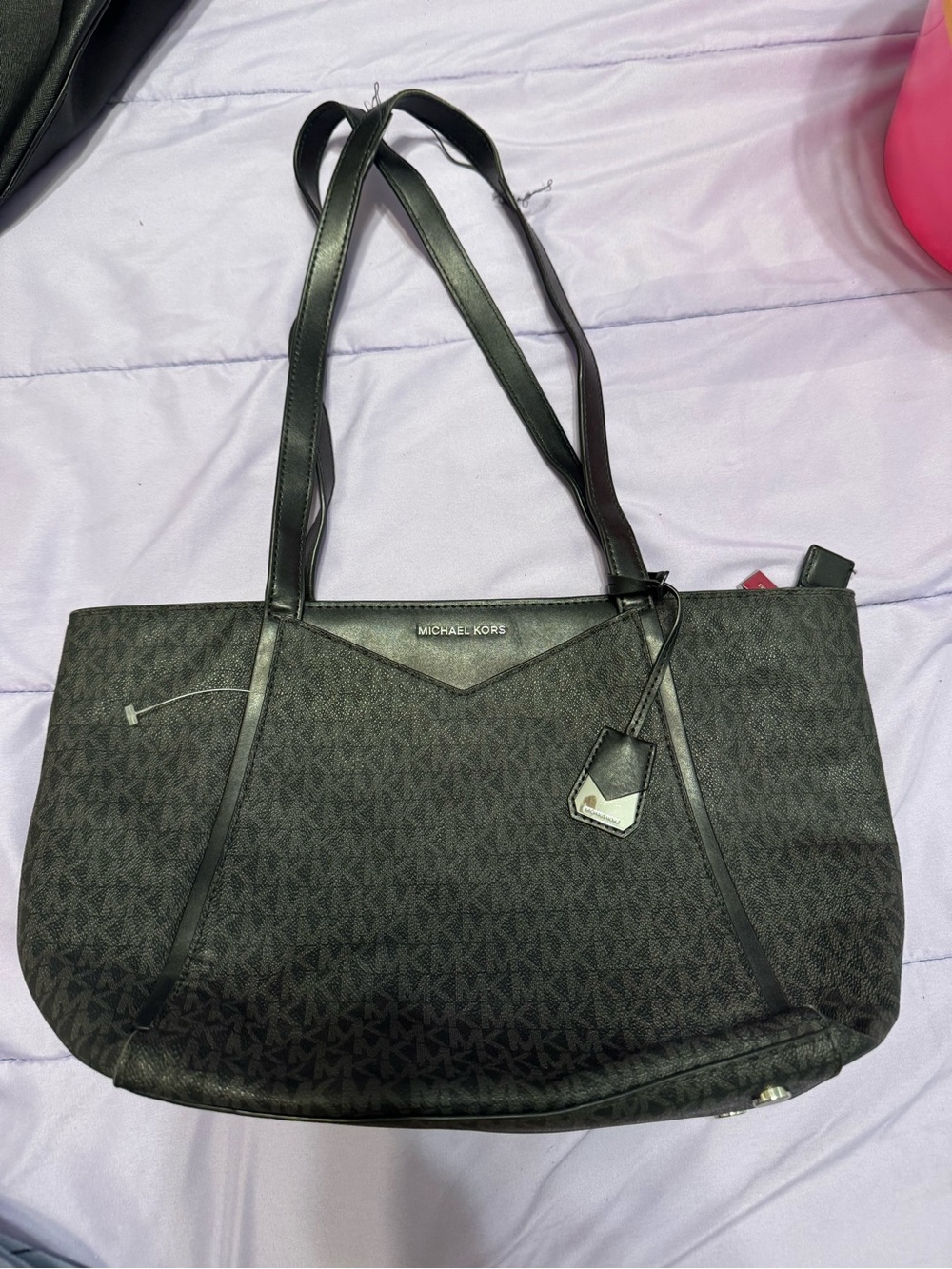 Michael Kors Black MK Logo Tote with Double Shoulder Straps